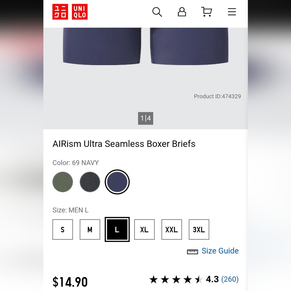 UNIQLO AIRism Ultra Seamless Boxer Briefs in Navy blue size M/L - Picture 3 of 8